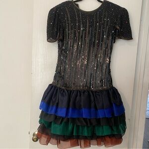 Liza Carr Vintage Silk Sequin Beads Ruffle dress Small/medium (see measurements)